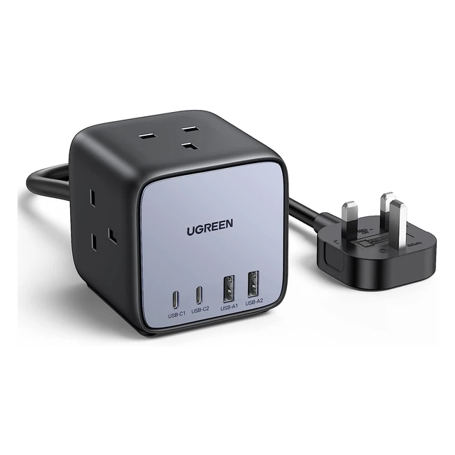 UGreen 65W Power Strip Diginest Cube GAN Extension Lead with USB C Slots - 7in1 Power Strip with 3 AC Outlets, 2 USB C, 2 USB A - Fast Charge for MacBook, iPad, iPhone - Ref: 14 - Compact Design