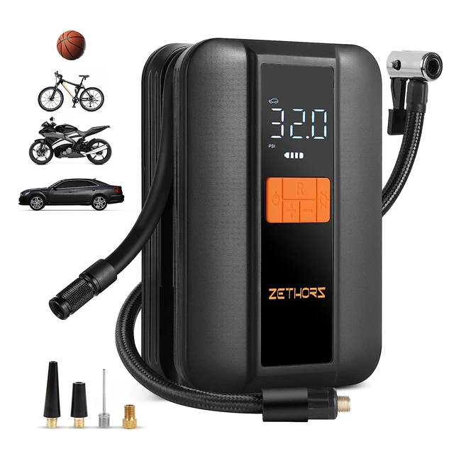 Zethors Cordless Car Tyre Inflator - Portable Electric Bike Air Pump - 6000mAh Battery - 150psi Pump - 30cm Extension Tube