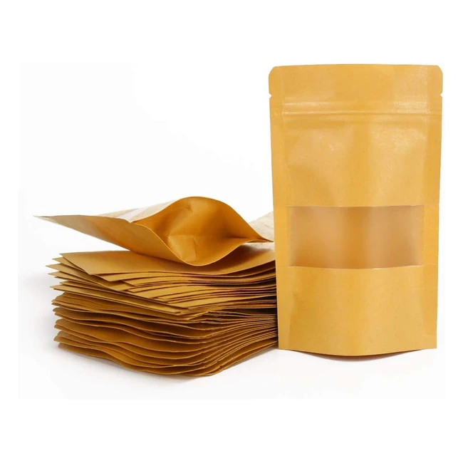 Lot de 100 sachets kraft alimentaires avec fenêtre - Réutilisables - 9x14cm