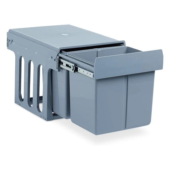 Relaxdays Builtin Kitchen Bin Pull Out - 15L Waste Separation System - HWD 35x34x48cm - Grey