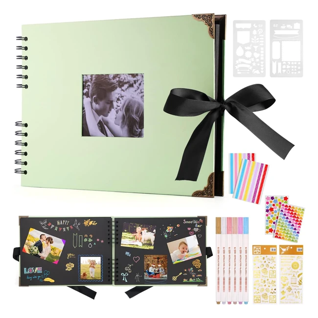 Album Fotografico Personalizzabile 295 x 21cm - Nero - 80 Pagine - 6 Penne Metalliche - Compleanni e Matrimonio