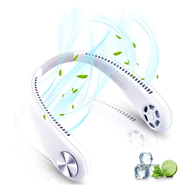 Ventilateur de cou silencieux portable 3 vitesses - Vent enveloppant 360 - Chargement USB - Blanc
