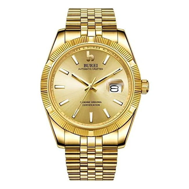 BUREI Herren Luxus Automatik Business Uhr mit Kalender - Edelstahl Armbanduhr
