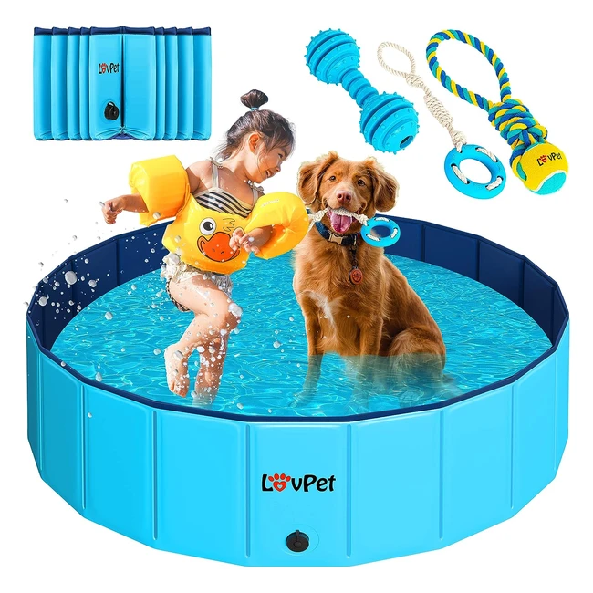 Piscina Plegable para Perros Lovpet - Divertida y Resistente - Incluye Juguetes - Azul Claro/Azul Marino - L 120 cm