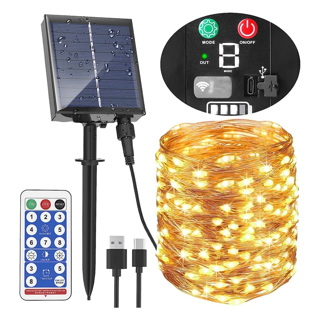 Guirlande Lumineuse Solaire Extérieure 30m 300 LEDs avec Télécommande | Décoration Jardin Terrasse Balcon | Étanche | Mariage Noël