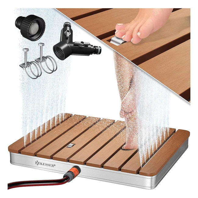Ducha de Jardín Kesser - Modelo 70x55 cm - Fuente Regulable en Altura - Aluminio/WPC