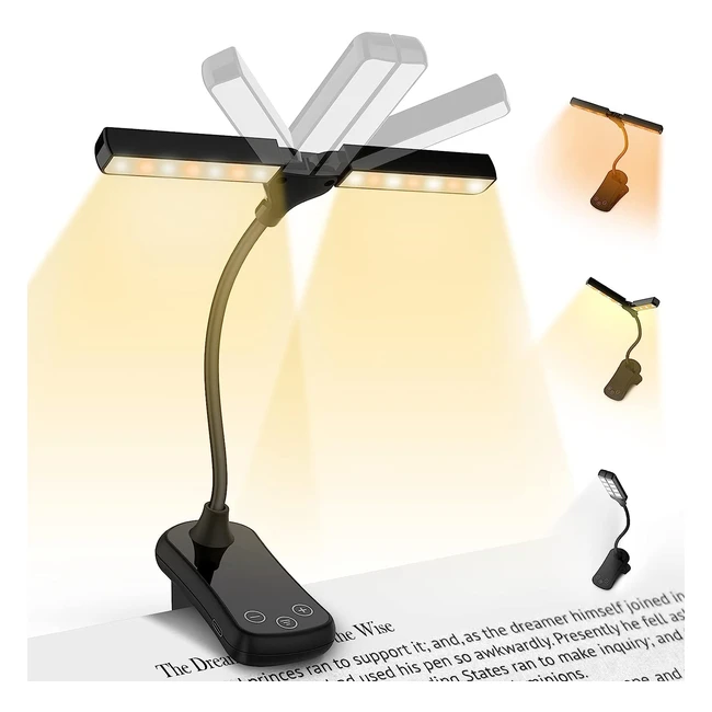Rechargeable Book Reading Light - Dualhead Design, 8 Brightness Levels, 3 Dimming Options
