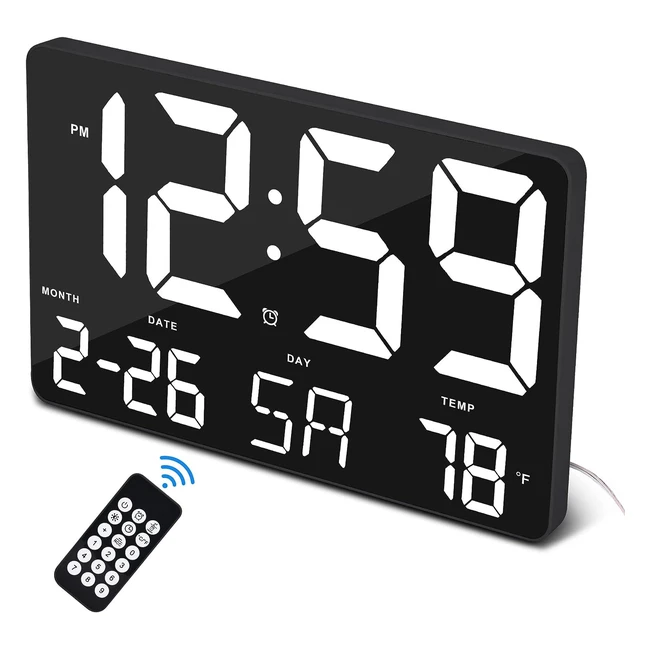 Orologio Digitale da Parete 115 con Display Grande e Telecomando - Bianco e Nero
