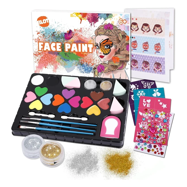 Palette de maquillage enfants 14 couleurs lavable avec pinceaux et pochoirs - F