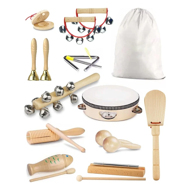 eSmarter Kids Musical Instruments 19pcs - Wooden Percussion Toys with Storage Ba