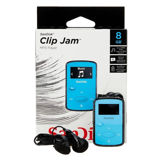 Lecteur MP3 SanDisk Clip Jam 8 Go - Bleu | Son riche et profond