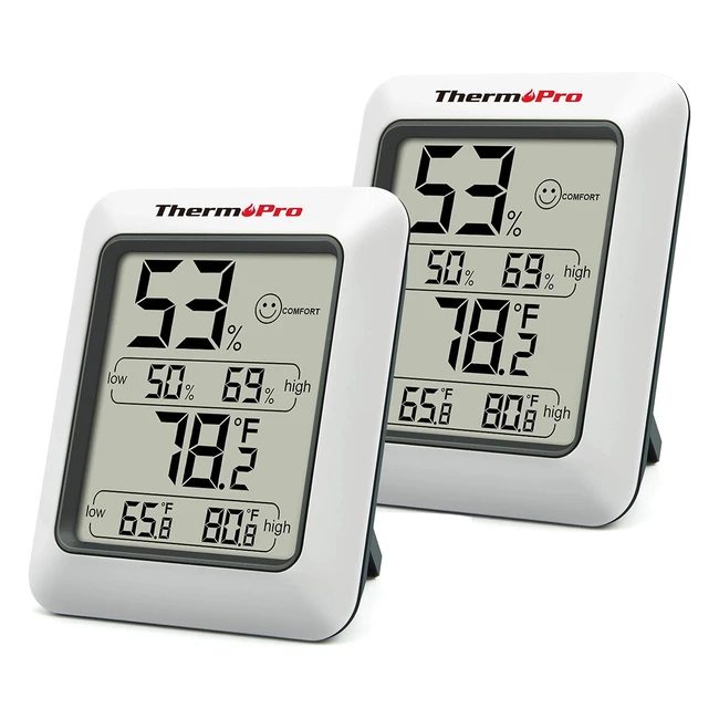 ThermoPro TP502 Digitales Thermohygrometer - Temperatur & Luftfeuchtigkeitsmesser, Klima Monitor - 2er Set