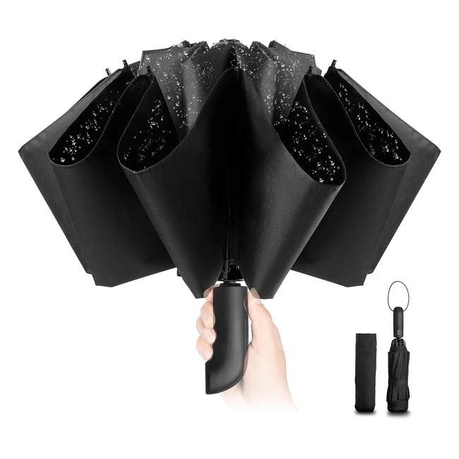 Paraguas Plegable Compacto Negro - A Prueba de Viento - Revestimiento de Tefln