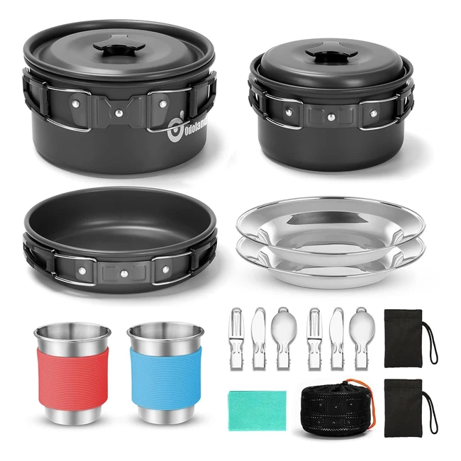 Odoland Camping Cookware Kit - Lightweight Nonstick Pots and Pan Set