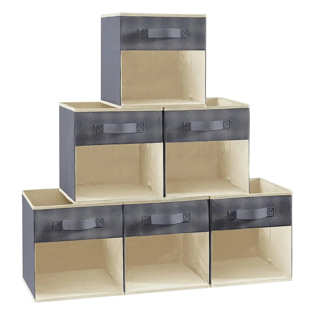 Lifewit Cube Storage Boxes - Set of 6, High-Quality Fabric, Clear Window, Handles, Foldable, Medium Grey