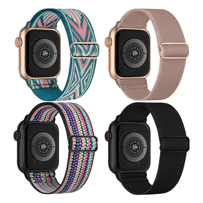 Stretchy Nylon Strap for Apple Watch 42mm 44mm 45mm 49mm - Adjustable Sport Elastic Bands - 4 Packs