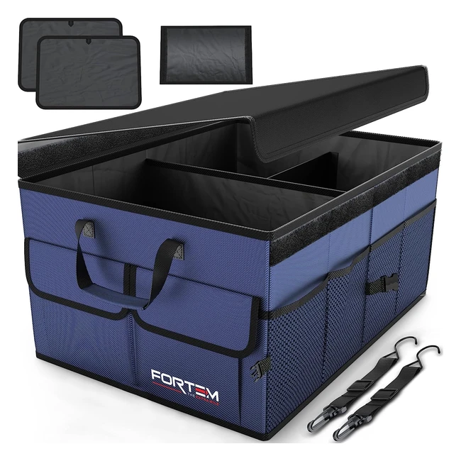 Fortem Car Boot Organizer - Collapsible Multi Compartment Storage - Blue
