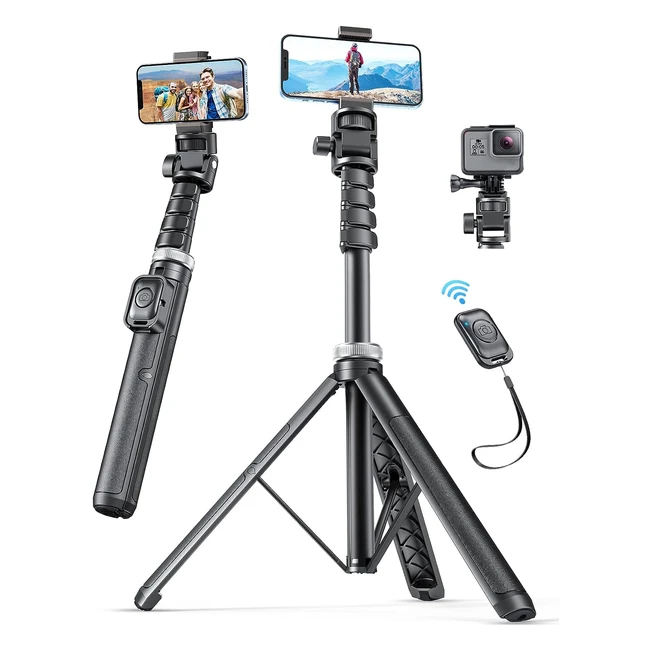 Trépied Smartphone Tupwoon 140 cm - Solide, Durable et Résistant - Perche Selfie Trépied de Voyage Portable Tout-en-un avec Télécommande Amovible - Compatible avec iPhone, Samsung, GoPro, Camera