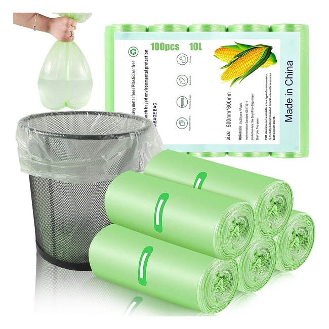 100x 10L Bin Bags - Small Food Waste Bags for Office Bathroom Kitchen