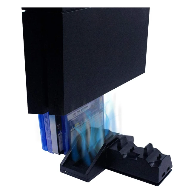 Numskull PS4 Console Stand with Cooling Fan, Dualshock 4 Controller Charger Dock, Storage for 4 Games