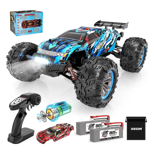 Hosim 110 Brushless RC Auto 4WD 68 km/h Hochgeschwindigkeits-Ferngesteuertes Auto für Erwachsene, Hobby-Grade RC Offroad Truck Kinder Blau X07