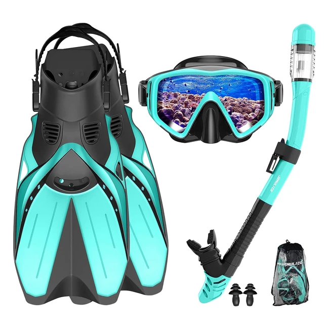 Kit de plongée Jemulice pour adultes et adolescents - Palmes, masque, tuba - Antibue et antifuite - Réf. XYZ