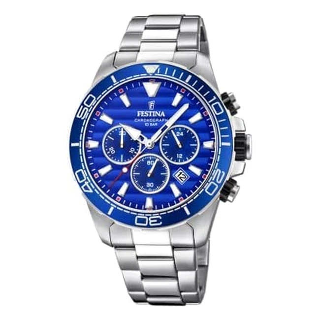 Montre Festina F203612 pour Hommes - Bracelet en Acier Inoxydable - Cadran Bleu Lumineux - Étanche 10 Bar
