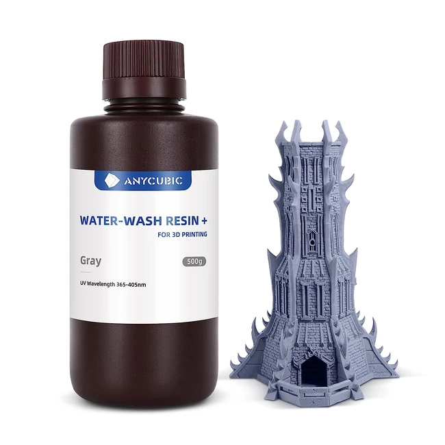 Resina Lavabile in Acqua Anycubic per Stampante 3D UV 405 nm - Alta Precisione, Odore Basso, Facile da Pulire - Grigio 500g