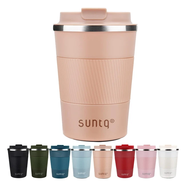 SUNTQ Reusable Coffee Cups Travel Mug 13oz - Leakproof Insulated Stainless Steel Cup
