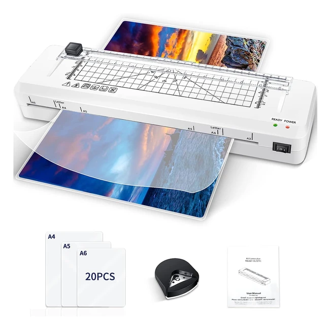 Raycial A3 Laminator - 13 Inches - Thermal - 20 Laminating Sheets - Paper Trimmer - Corner Rounder