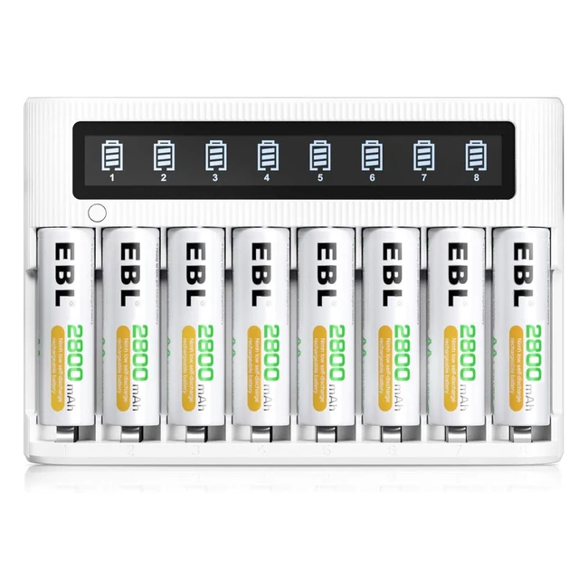 Chargeur de piles rapide EBL LCD avec 8pcs AA 2800mAh rechargeables - Charge rap
