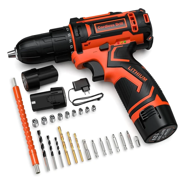 Perceuse visseuse sans fil 12V avec 2 batteries et 25 accessoires - Puissante et polyvalente