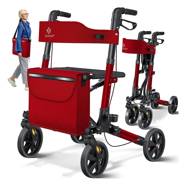 Kesser Aluminium Rollator Set, leichter Reisewalker, voll ausgestatteter 3-Wege-Faltrollator, ideal für Auto, Reisen und Flug, höhenverstellbarer Gurt, #Rollator #Reisewalker #leicht