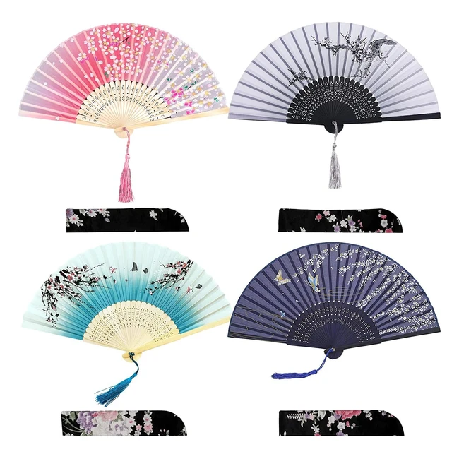 Abanico Plegable Izoel 4pcs - Estilo Japonés - Boda y Fiesta - Verano