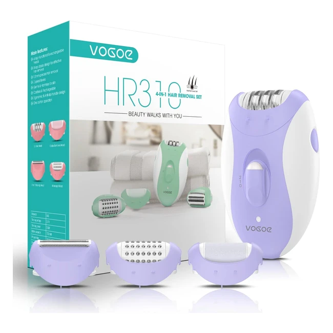 Épilateur électrique 4 en 1 Vogoe avec 2 vitesses, rasoir sans fil, rechargeable, 21 pinces couvertes, pour visage jambes bras aisselles bikini - Violet HR310