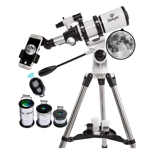 Telescopio Gskyer 80 Refractor D804 - Ampliación óptima, lente barlow 3x, visores con soporte de montaje