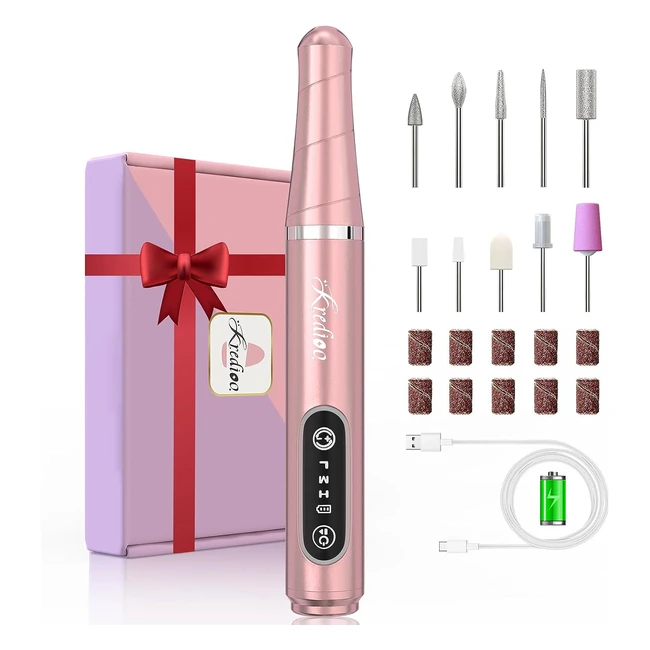 Kredioo Nail Drill Rechargeable Electric Nail Files 12 in 1 | Powerful 3 Speeds | Acrylic Nails | Manicure Pedicure Kit