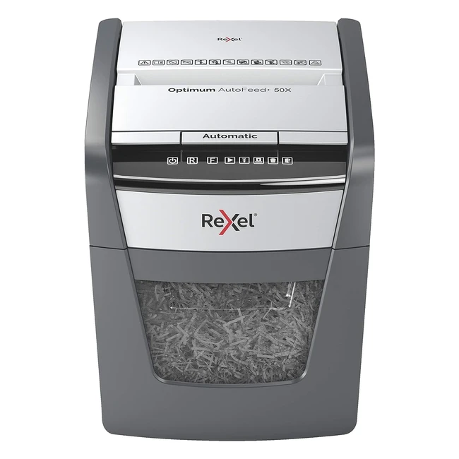 Destructor de papel Rexel Optimum Autofeed 50X - Corte en partículas P4 - 50 hojas - Papelera extraíble 20 litros