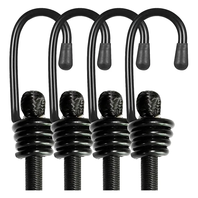 Bexsle Bungee Cords with Hooks - Heavy Duty, Outdoor Elastic Straps - 24inch, 4pcs - Black