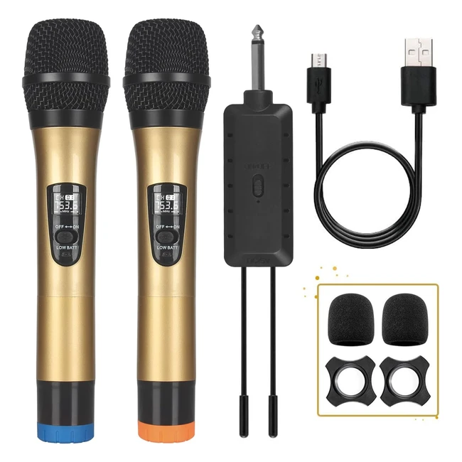 Microfono Wireless Alpowl UHF Dual Cordless Dynamic Mic System - Ideale per Karaoke, Chiesa, Discorso, Matrimonio, Festa - Ref: 123456
