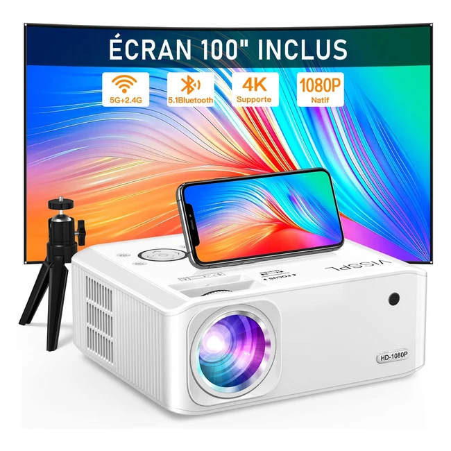 Vidéoprojecteur WiFi Bluetooth Visspl Full HD 1080p - 4K Support - 15000 L - Correction 6D4P50 - Zoom 50 - Rétroprojecteur vidéo pour TV Stick iOS Android USB PC