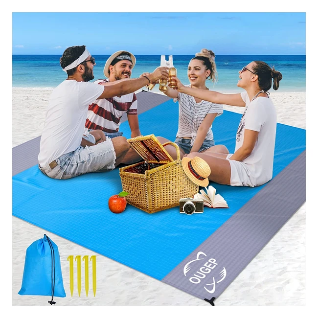 Tapis de Plage Imperméable Anti-Sable - 200 cm x 230 cm - Bleu/Gris