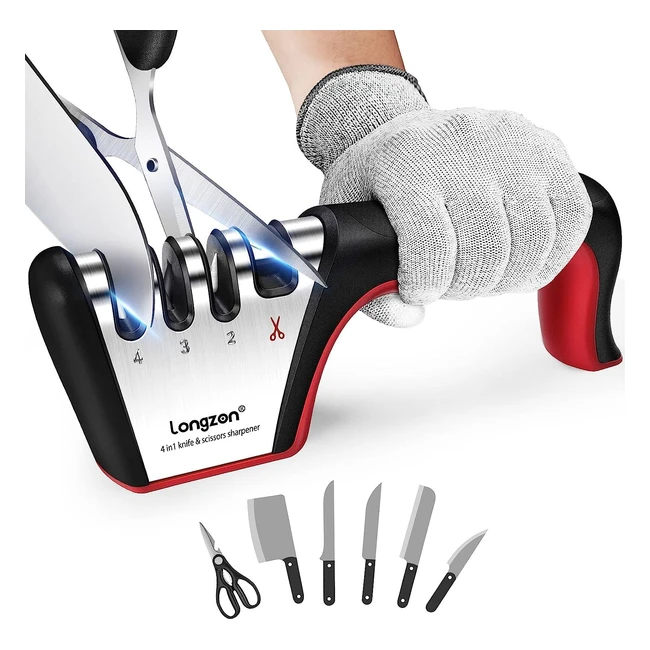 Affilacoltelli professionale 4 in 1 Longzon - Affila coltelli da cucina - Sicuro