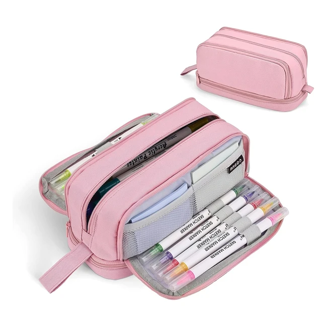 Howala Large Capacity Pencil Case for Girls Boys - Multifunctional Pen Bag with 4 Compartments - Portable and Durable - Pink