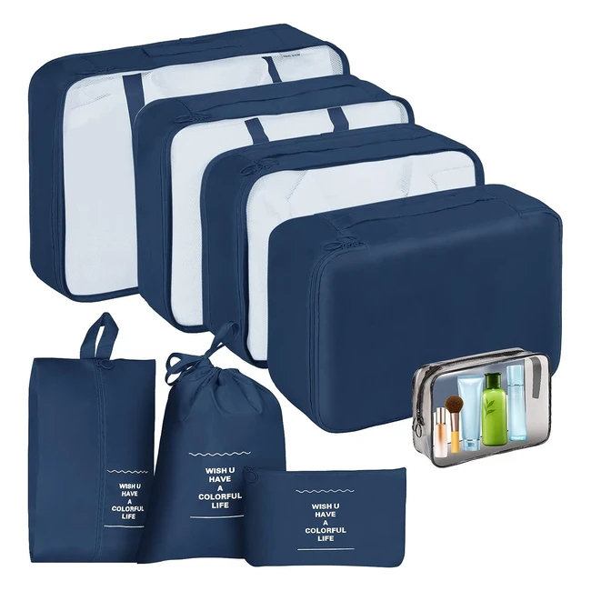 Sarmeley Packing Cubes - 8 Pcs Suitcase Organiser Bags - Travel Essentials Bag - Navy Blue