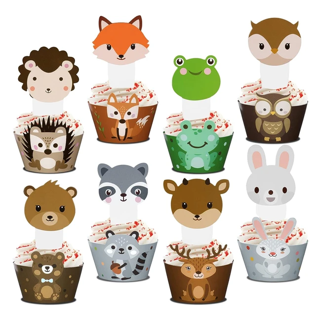 Toppers per torta con animali della foresta - 32 pezzi - Decorazioni per complea
