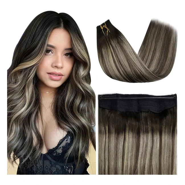 Extension de cheveux Fshine 70g 14inch35cm - Ligne de poisson invisible - Cheveux humains 1b et argent 1b