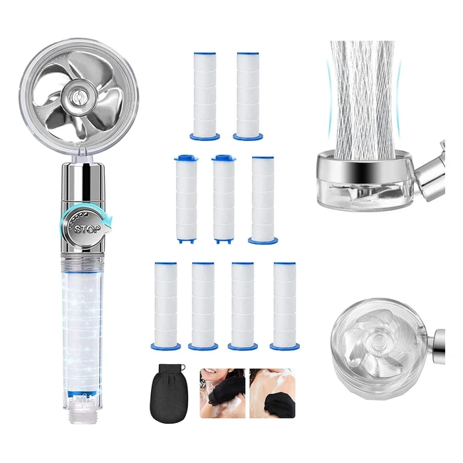 Pommeau de douche anti calcaire Fresion - Economie d'eau, haute pression, avec gant exfoliant et filtres remplaçables