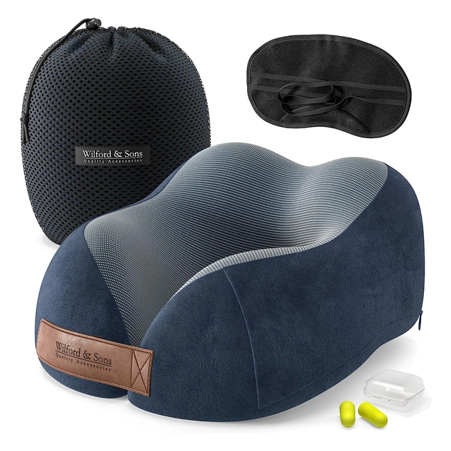 Cuscino da Viaggio Memory Foam - Set con Maschera, Auricolari, Borsa - Ergonomico e Lavabile