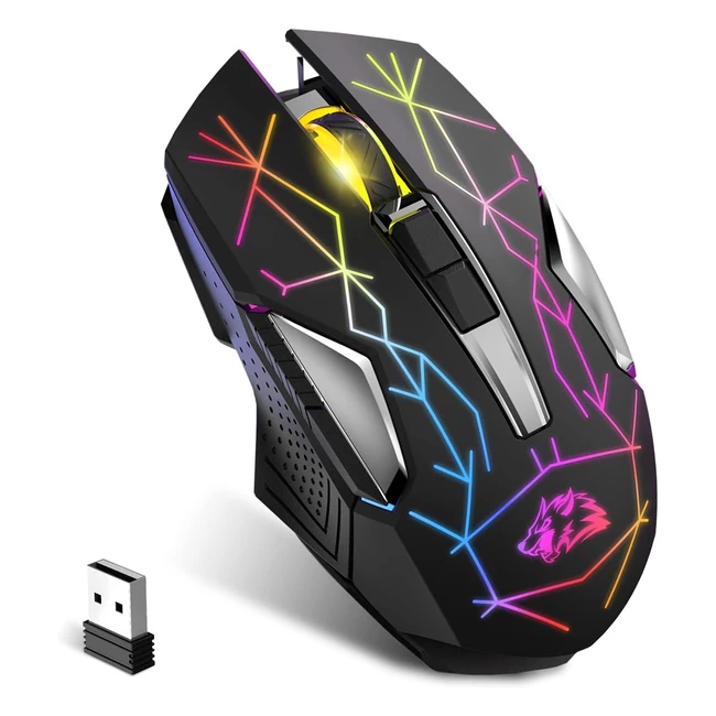 Souris de jeu sans fil Kuiyn X18 - Ultra longue durée de vie - 7 couleurs RVB - 2400 DPI - Rechargeable